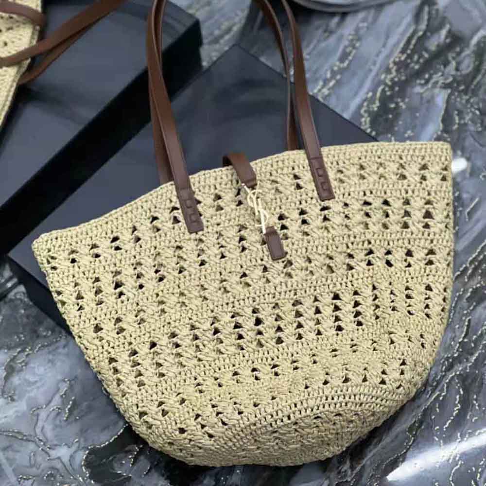 Saint Laurent YSL Women Panier Medium Bag in Crochet Raffia and Smooth Leather - image 5
