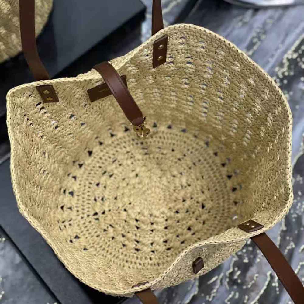 Saint Laurent YSL Women Panier Medium Bag in Crochet Raffia and Smooth Leather - image 10