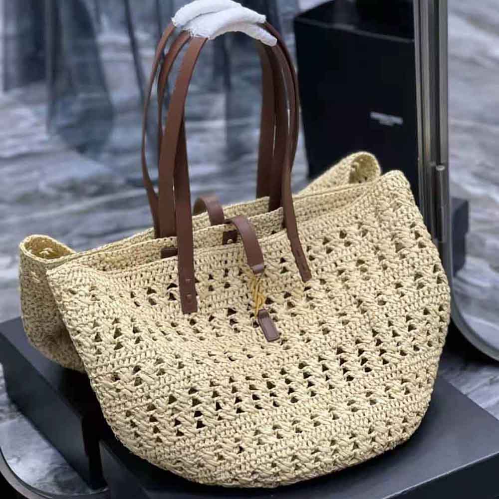 Saint Laurent YSL Women Panier Medium Bag in Crochet Raffia and Smooth Leather - image 7