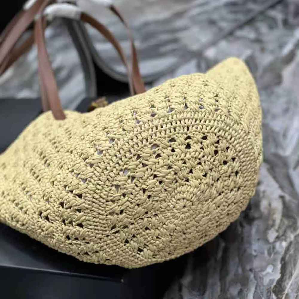 Saint Laurent YSL Women Panier Medium Bag in Crochet Raffia and Smooth Leather - image 8