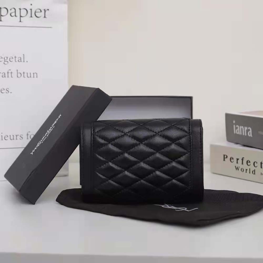 Side angle showing zipper and grainy texture on Saint Laurent YSL cardholder
