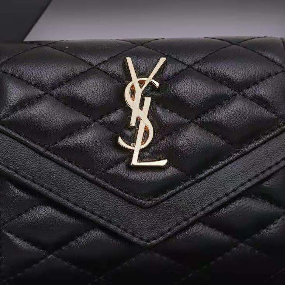 Saint Laurent YSL Women Vlogo Signature Grainy Calfskin Cardholder wth Zipper-Black - image 10