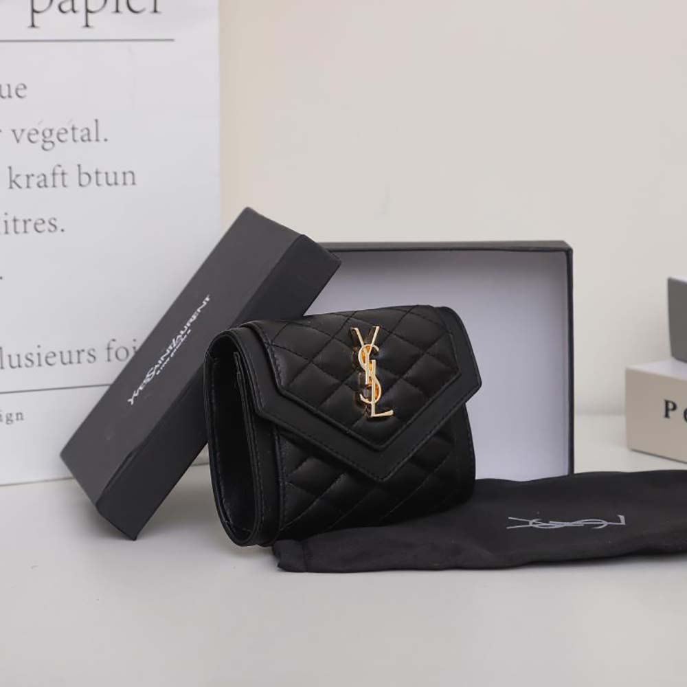 Saint Laurent YSL Women Vlogo Signature Grainy Calfskin Cardholder wth Zipper-Black - image 4