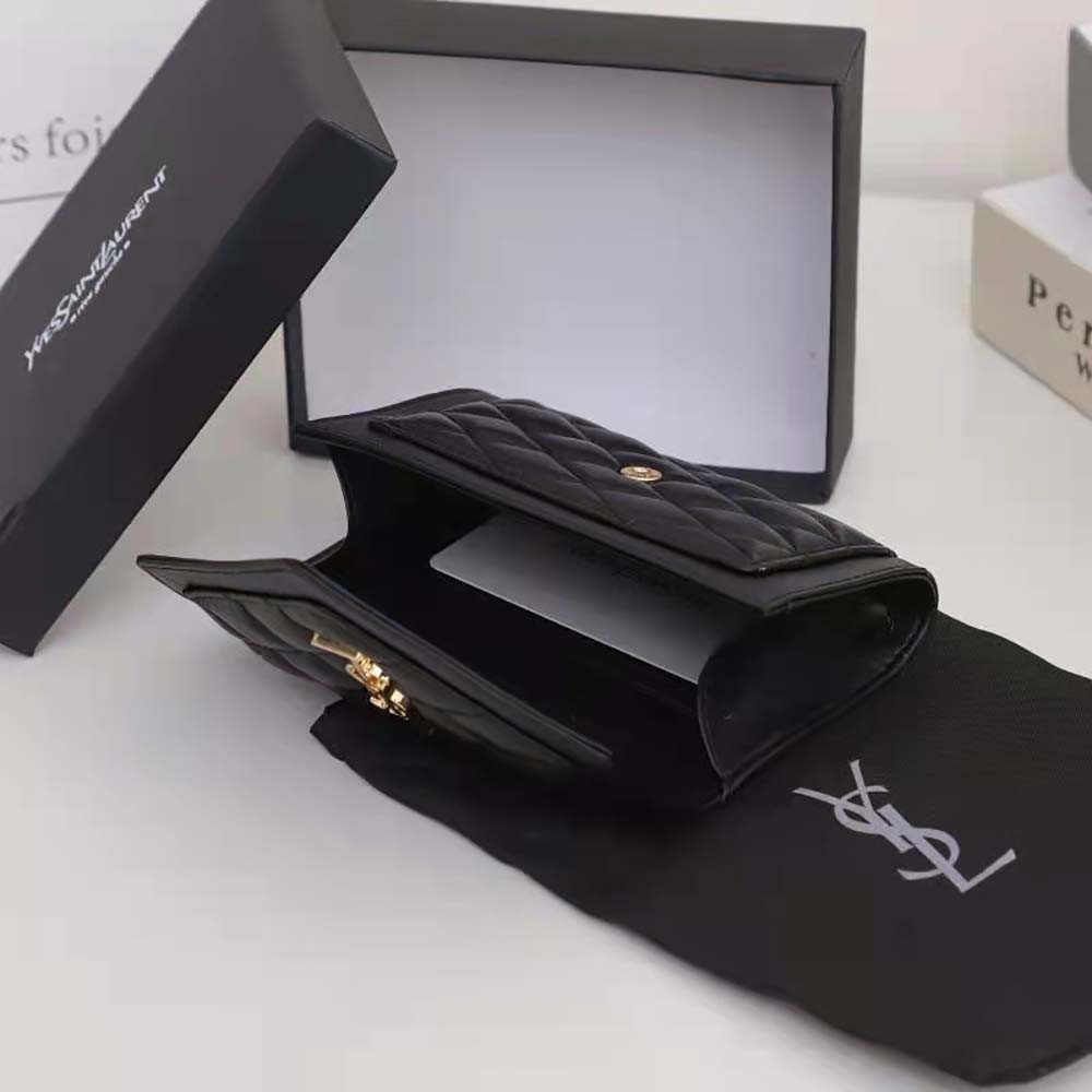 Saint Laurent YSL Women Vlogo Signature Grainy Calfskin Cardholder wth Zipper-Black - image 6