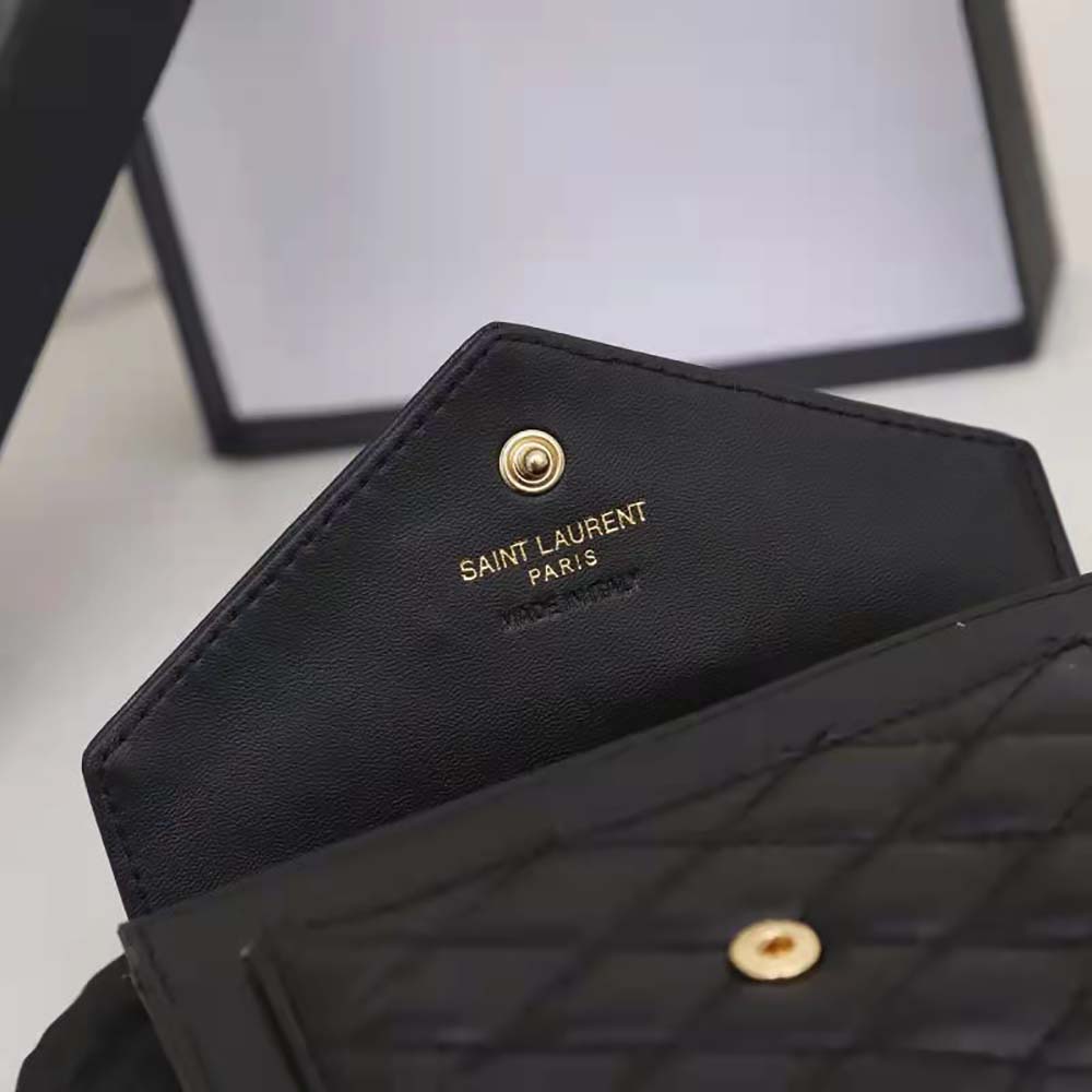 Saint Laurent YSL Women Vlogo Signature Grainy Calfskin Cardholder wth Zipper-Black - image 9