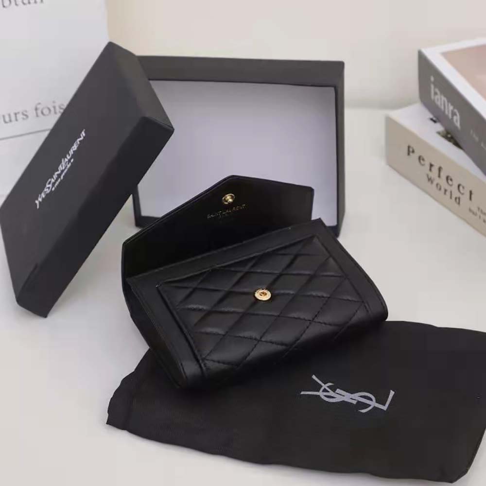 Saint Laurent YSL Women Vlogo Signature Grainy Calfskin Cardholder wth Zipper-Black - image 5
