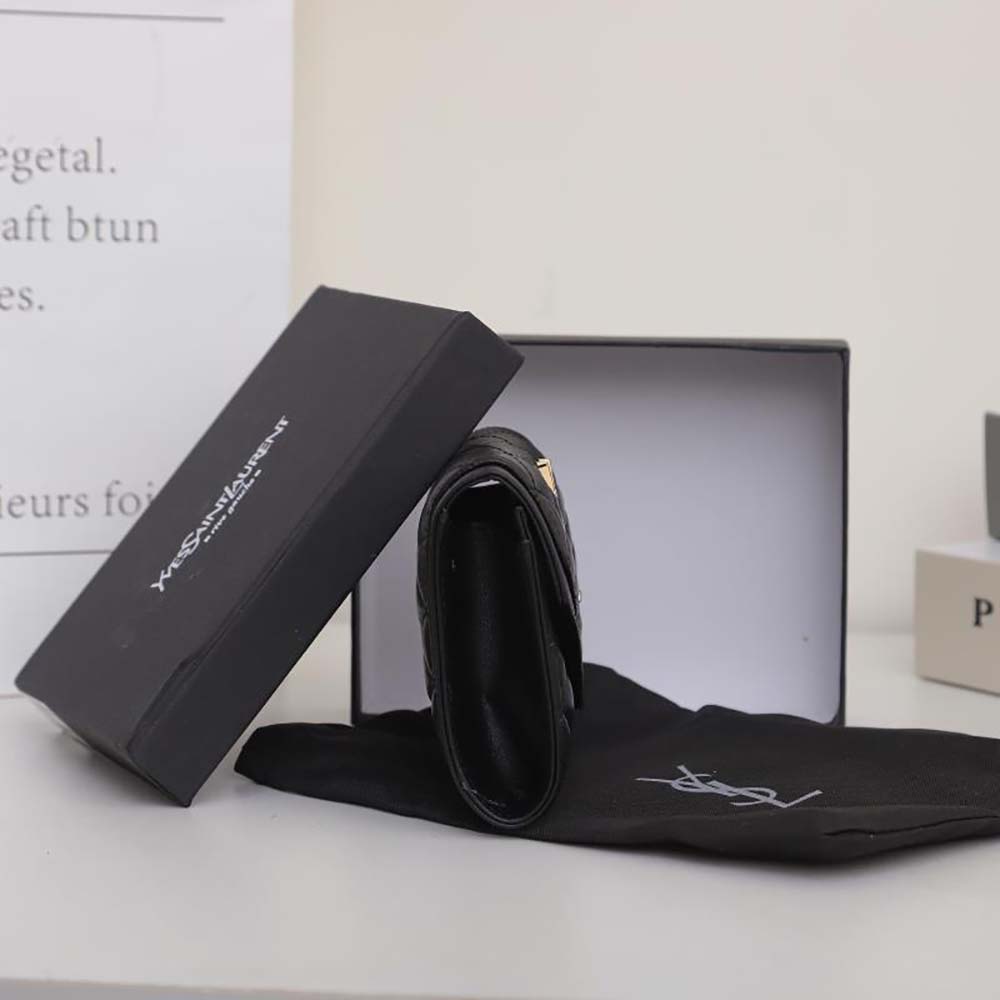 Saint Laurent YSL Women Vlogo Signature Grainy Calfskin Cardholder wth Zipper-Black - image 7