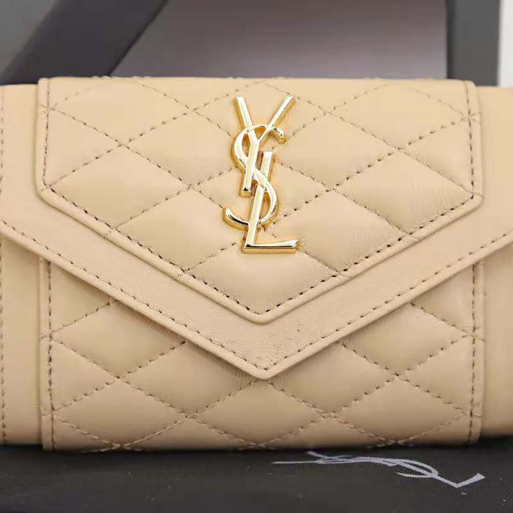 Saint Laurent YSL Women Vlogo Signature Grainy Calfskin Cardholder wth Zipper-Sandy - image 9