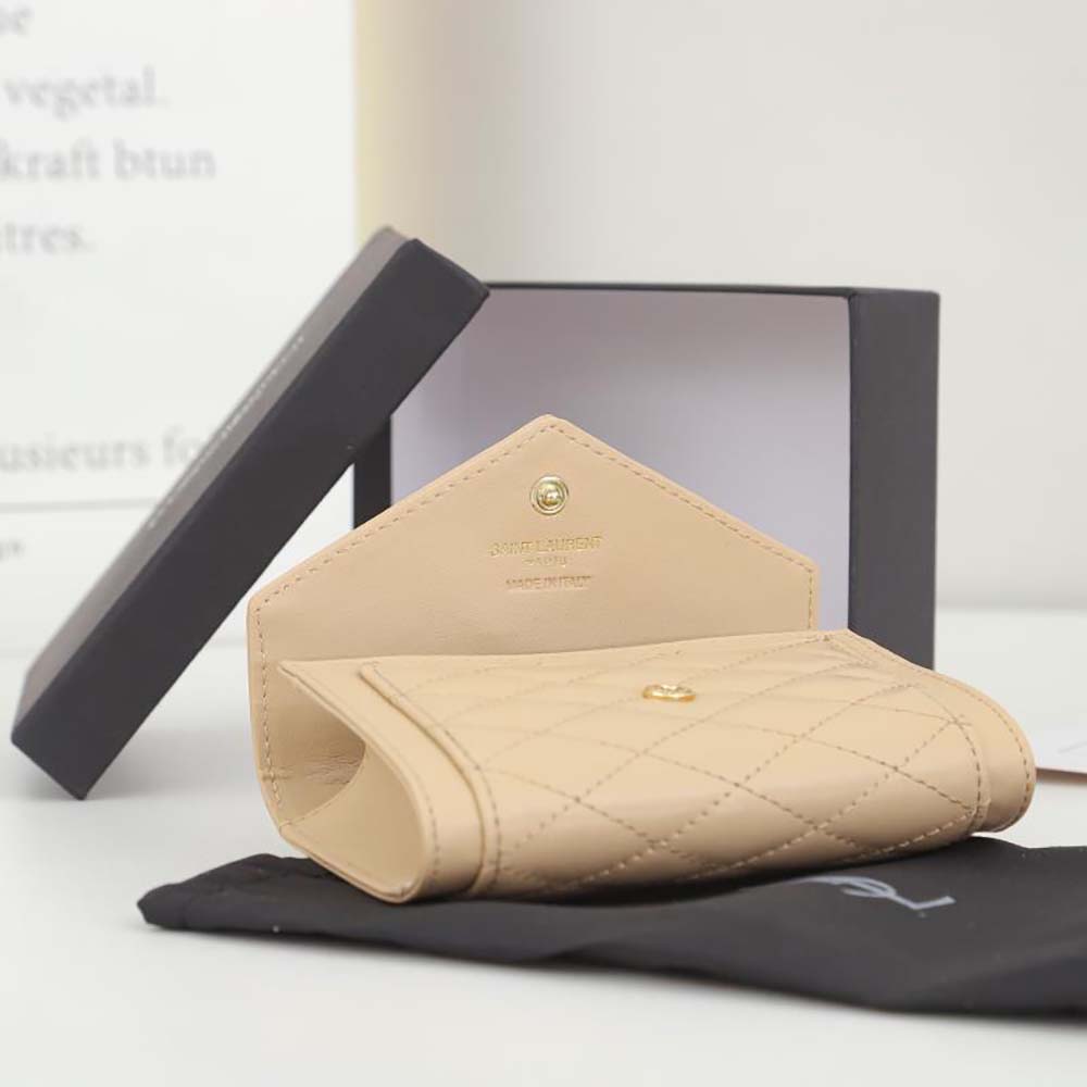 Saint Laurent YSL Women Vlogo Signature Grainy Calfskin Cardholder wth Zipper-Sandy - image 8