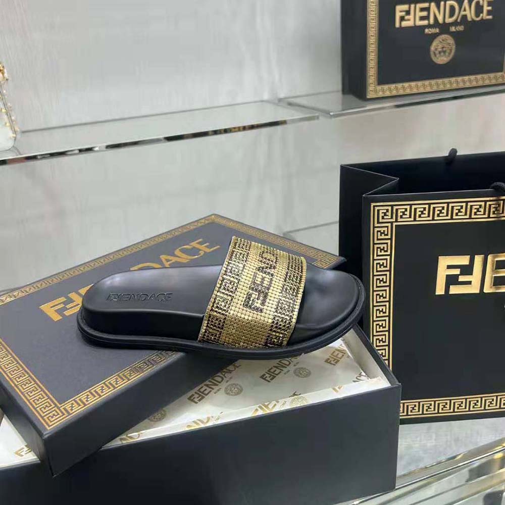 Versace Unisex Fendace Logo Metal Mesh Sliders-Black - image 5
