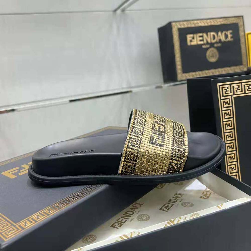 Versace Unisex Fendace Logo Metal Mesh Sliders-Black - image 6