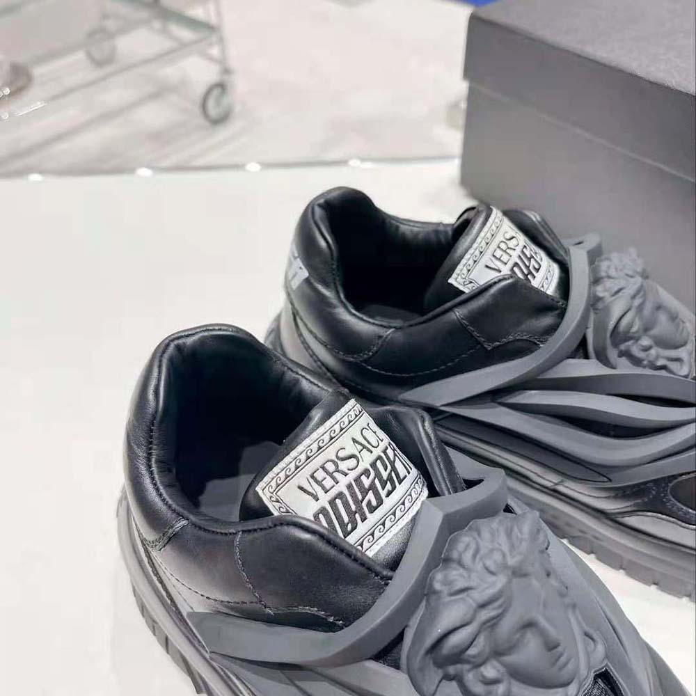 Versace Unisex Odissea Sneakers are Set on Rubber Soles with Perforated Toe Caps-Black - image 6