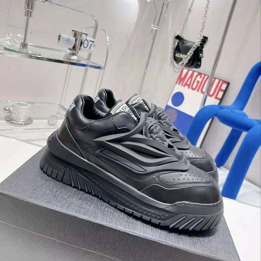 Close-up of perforated toe caps on Versace Unisex Odissea Sneakers