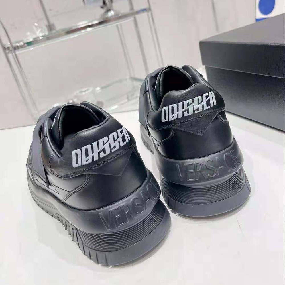 Versace Unisex Odissea Sneakers are Set on Rubber Soles with Perforated Toe Caps-Black - image 9