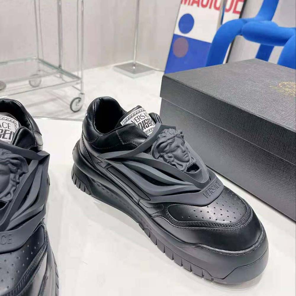 Versace Unisex Odissea Sneakers are Set on Rubber Soles with Perforated Toe Caps-Black - image 8