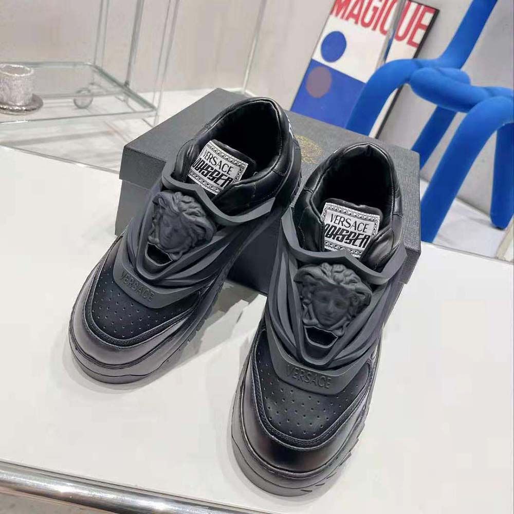Versace Unisex Odissea Sneakers are Set on Rubber Soles with Perforated Toe Caps-Black - image 5