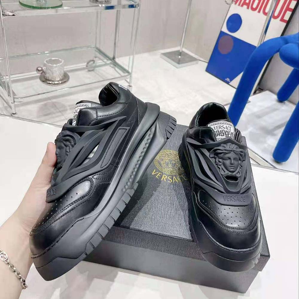 Versace Unisex Odissea Sneakers are Set on Rubber Soles with Perforated Toe Caps-Black - image 4