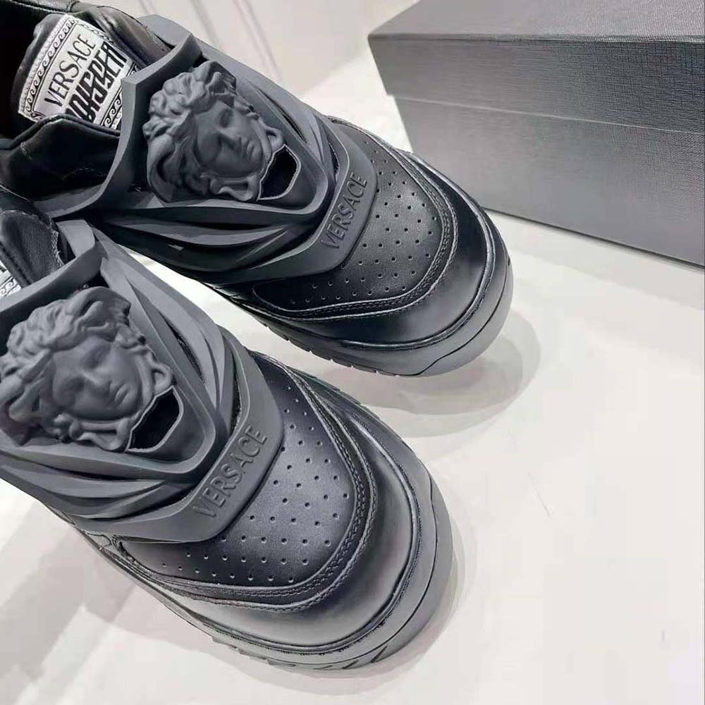 Versace Unisex Odissea Sneakers are Set on Rubber Soles with Perforated Toe Caps-Black - image 7