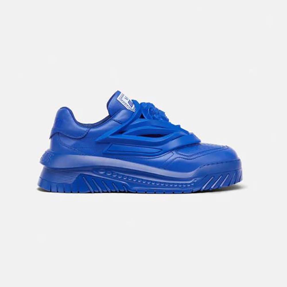 Side view of Versace Unisex Odissea Sneakers in blue leather