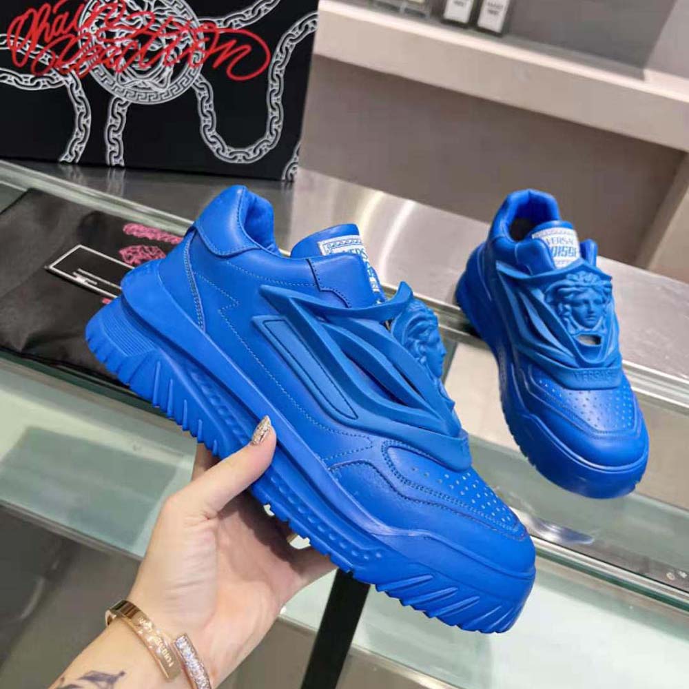 Versace Unisex Odissea Sneakers are Set on Rubber Soles with Perforated Toe Caps-Blue - image 6