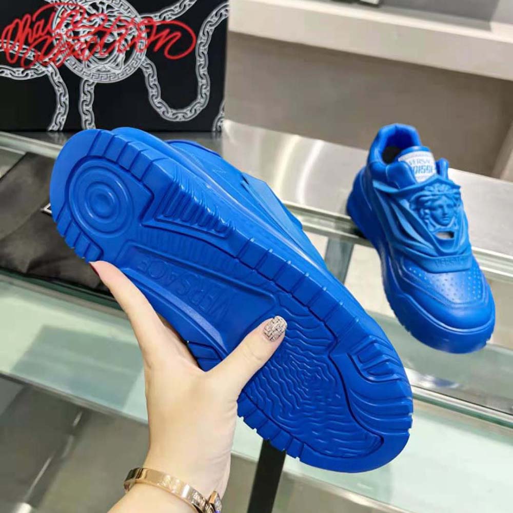 Versace Unisex Odissea Sneakers are Set on Rubber Soles with Perforated Toe Caps-Blue - image 9