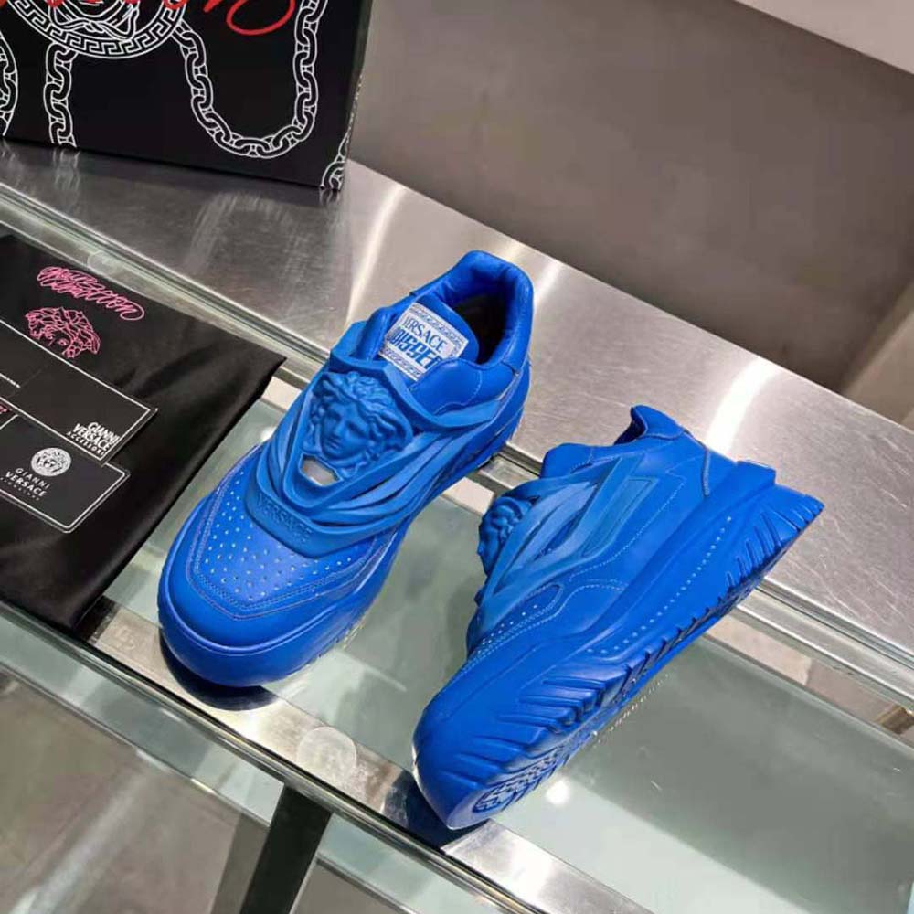 Versace Unisex Odissea Sneakers are Set on Rubber Soles with Perforated Toe Caps-Blue - image 5