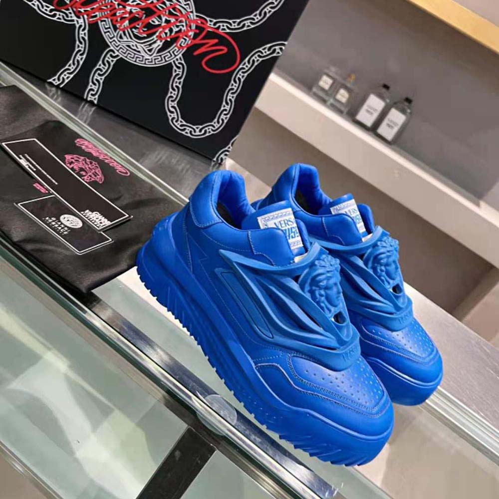 Versace Unisex Odissea Sneakers are Set on Rubber Soles with Perforated Toe Caps-Blue - image 4