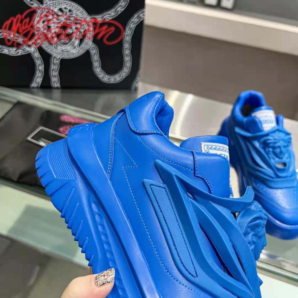Versace Unisex Odissea Sneakers are Set on Rubber Soles with Perforated Toe Caps-Blue - image 8