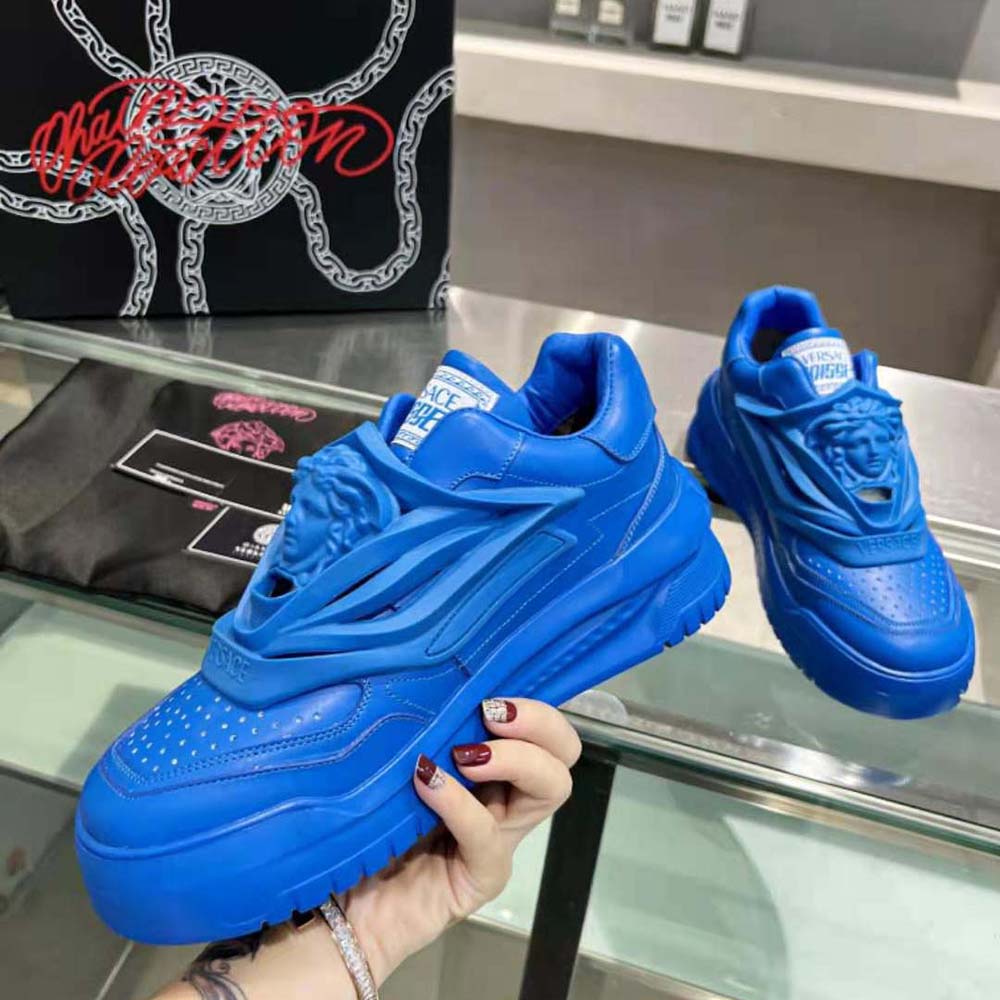 Versace Unisex Odissea Sneakers are Set on Rubber Soles with Perforated Toe Caps-Blue - image 7