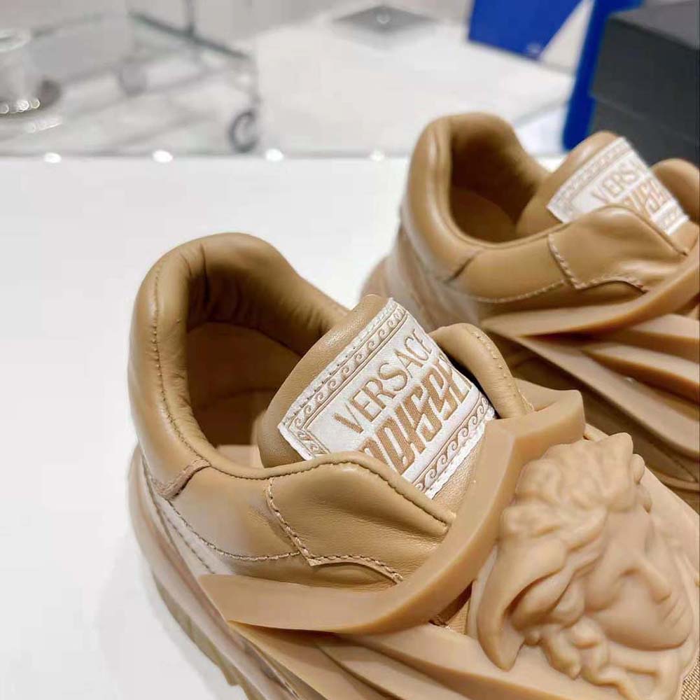 Versace Unisex Odissea Sneakers are Set on Rubber Soles with Perforated Toe Caps-Brown - image 7