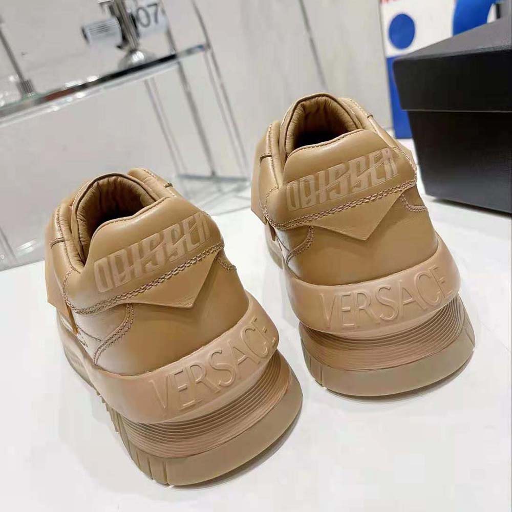 Versace Unisex Odissea Sneakers are Set on Rubber Soles with Perforated Toe Caps-Brown - image 9