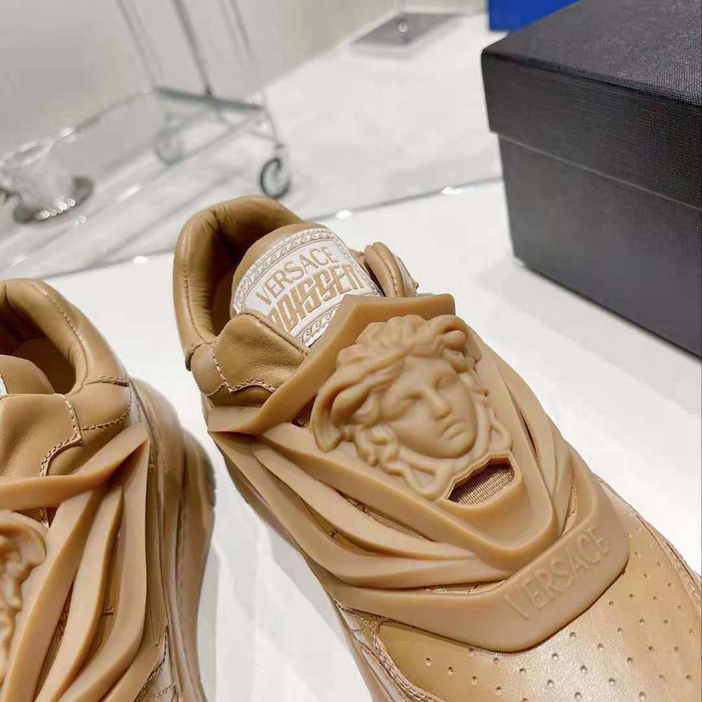 Versace Unisex Odissea Sneakers are Set on Rubber Soles with Perforated Toe Caps-Brown - image 8
