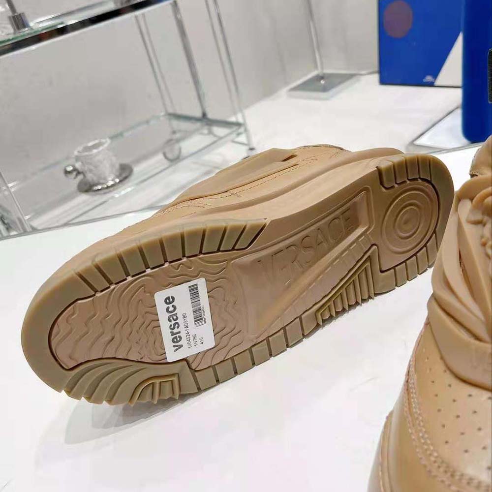Versace Unisex Odissea Sneakers are Set on Rubber Soles with Perforated Toe Caps-Brown - image 10