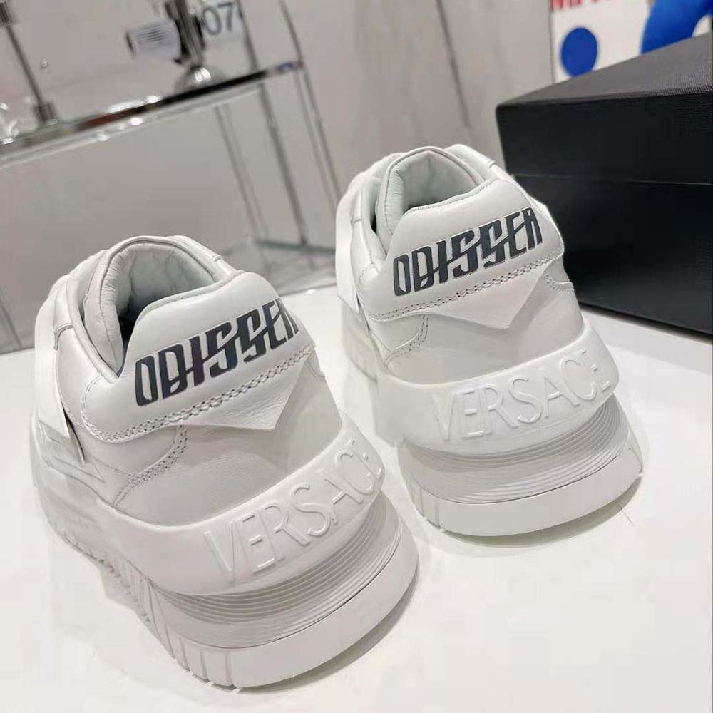 Versace Unisex Odissea Sneakers are Set on Rubber Soles with Perforated Toe Caps-White - image 5