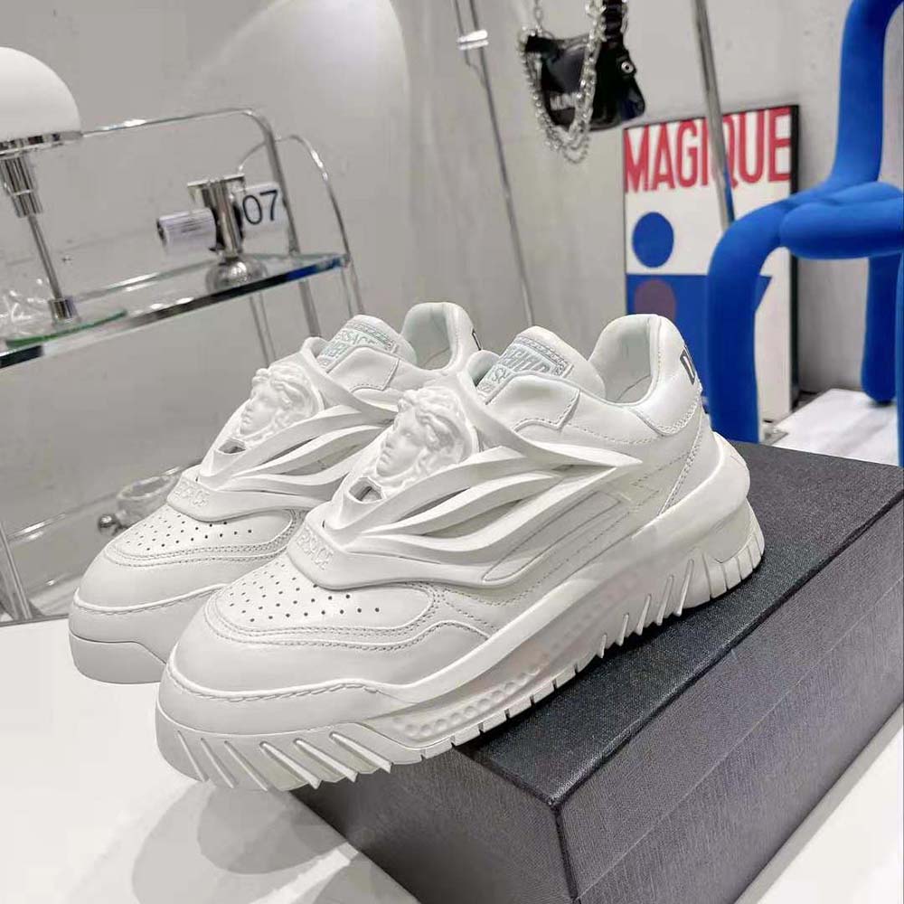 Versace Unisex Odissea Sneakers are Set on Rubber Soles with Perforated Toe Caps-White - image 4