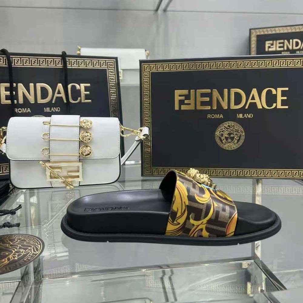 Versace Unisex Fendace wild Baroque Sliders-Black - image 7