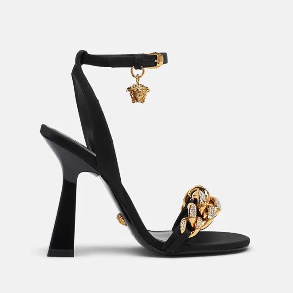 Side view of Versace Women Medusa Chain High Heel Sandals-Black