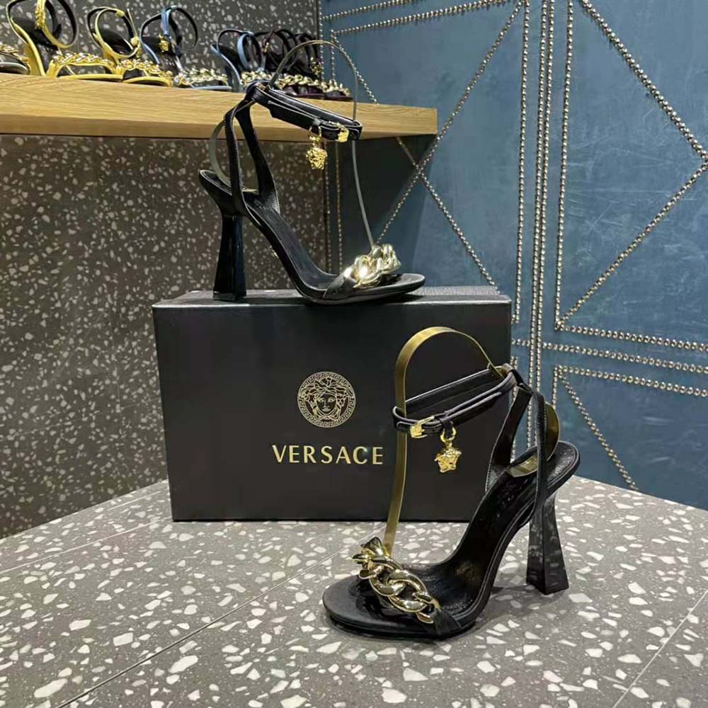 Versace Women Medusa Chain High Heel Sandals-Black - image 6