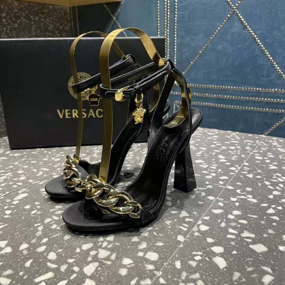 Versace Women Medusa Chain High Heel Sandals-Black - image 4
