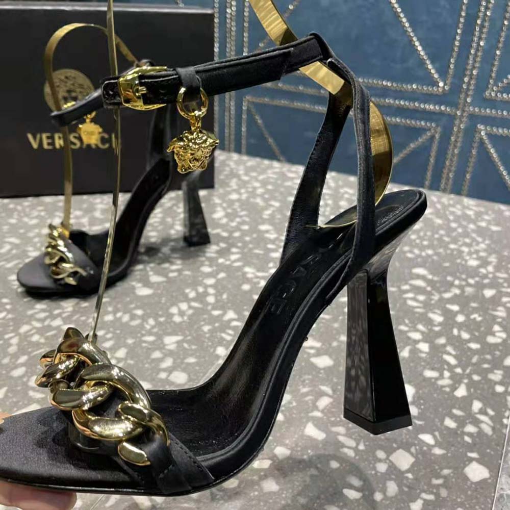 Versace Women Medusa Chain High Heel Sandals-Black - image 8