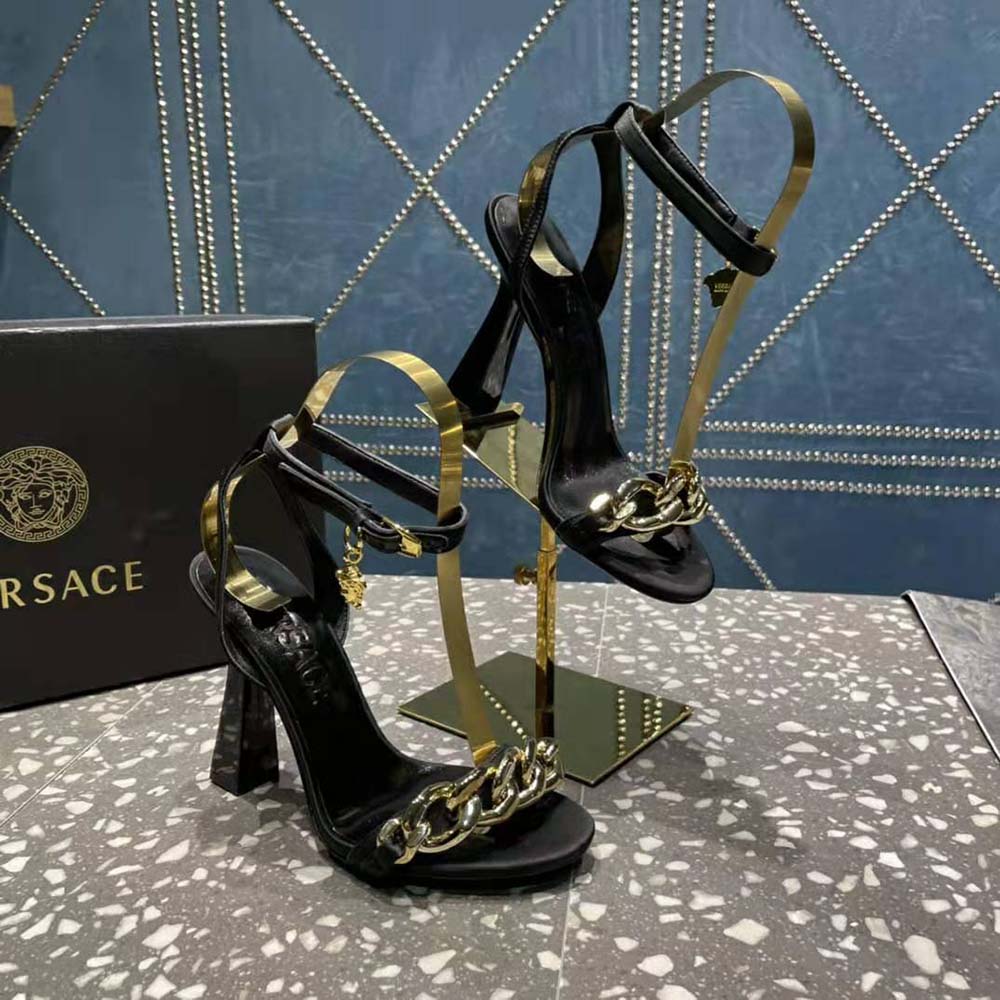 Versace Women Medusa Chain High Heel Sandals-Black - image 7