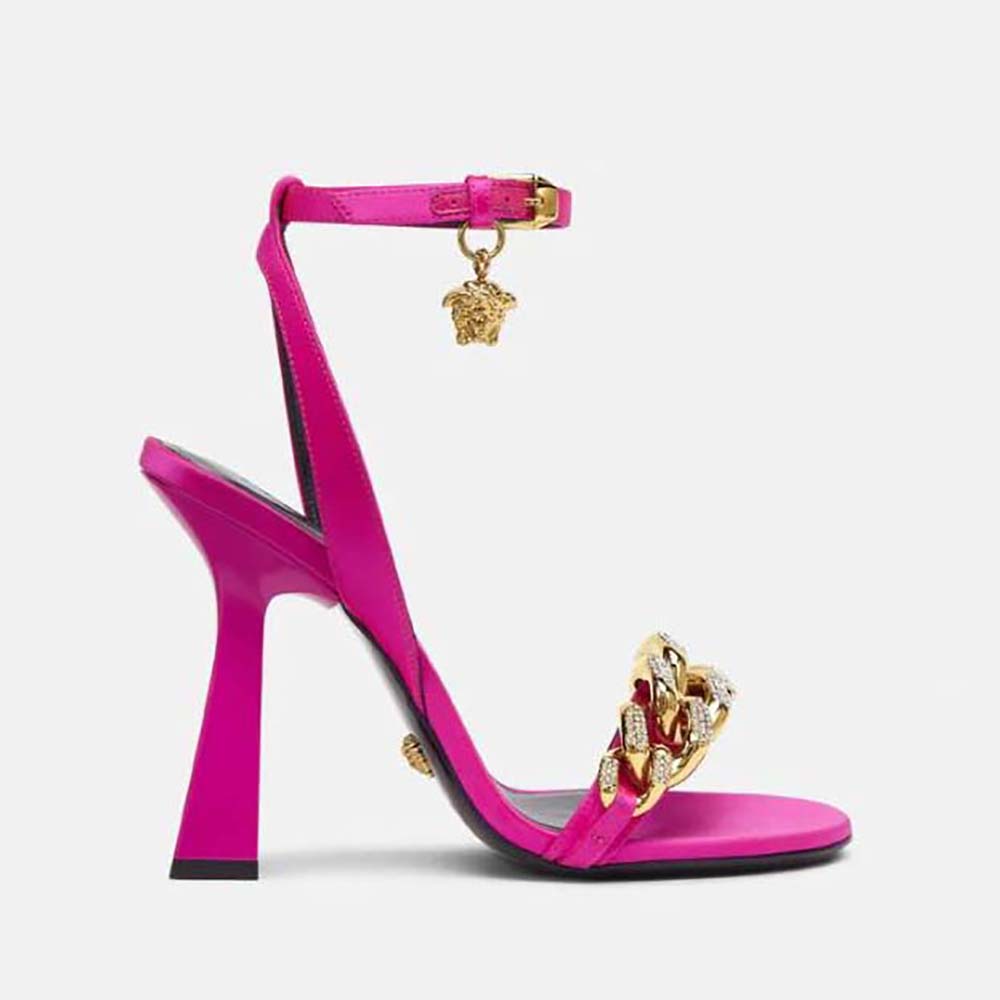 Front angle of Versace Women Medusa Chain High Heel Sandals-Rose