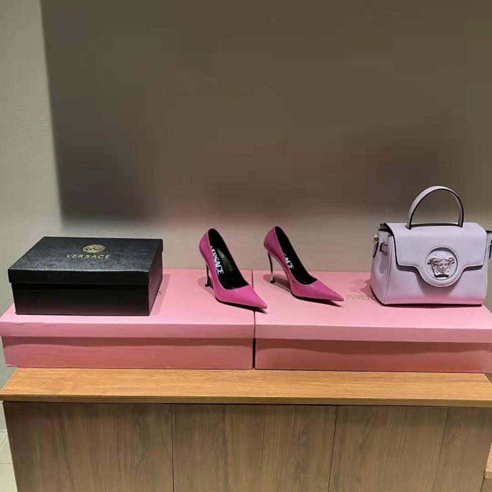 Versace Women Pin-Point Pumps Curved High Stiletto Heels-Pink - image 4