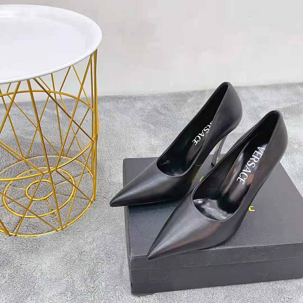 Top angle showing pointed toe detail on Versace Women Pin-Point Pumps