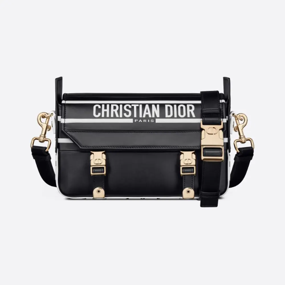 Front view of Dior Women Small Diorcamp Bag Black and White Smooth Calfskin
