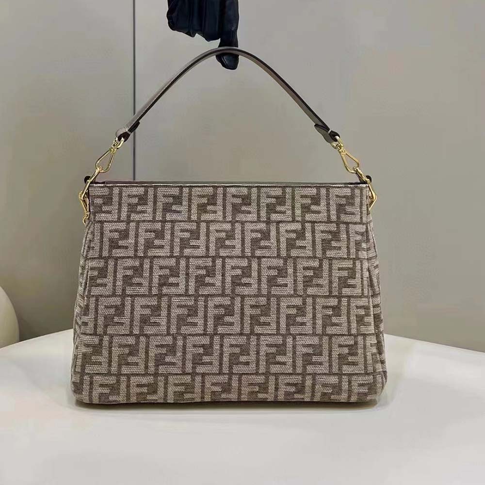 Close-up of O’Lock zip closure on Fendi Women O’Lock Zip Dark Grey Tapestry Fabric Bag
