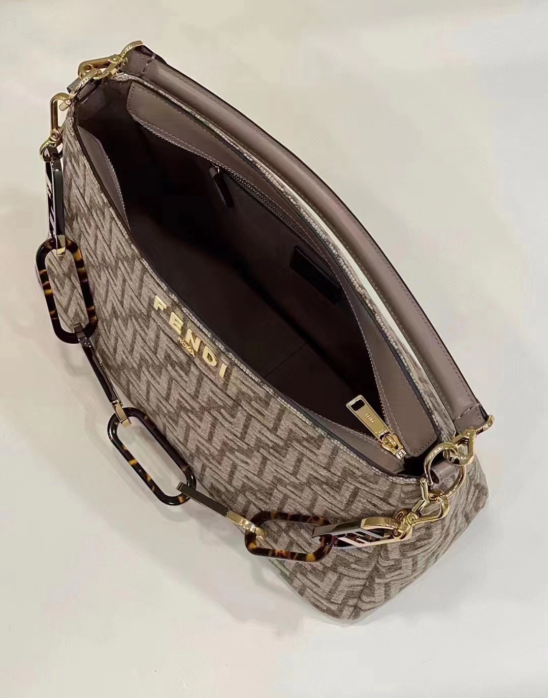 Fendi Women O’Lock Zip Dark Grey Tapestry Fabric Bag - image 7