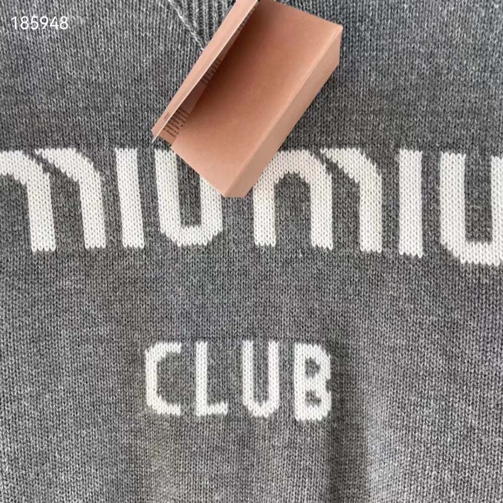 Miu Miu Women Cashmere Sweater with Intarsia Logo-Silver - image 7
