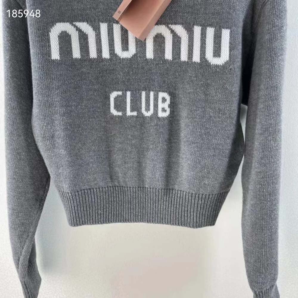 Miu Miu Women Cashmere Sweater with Intarsia Logo-Silver - image 6