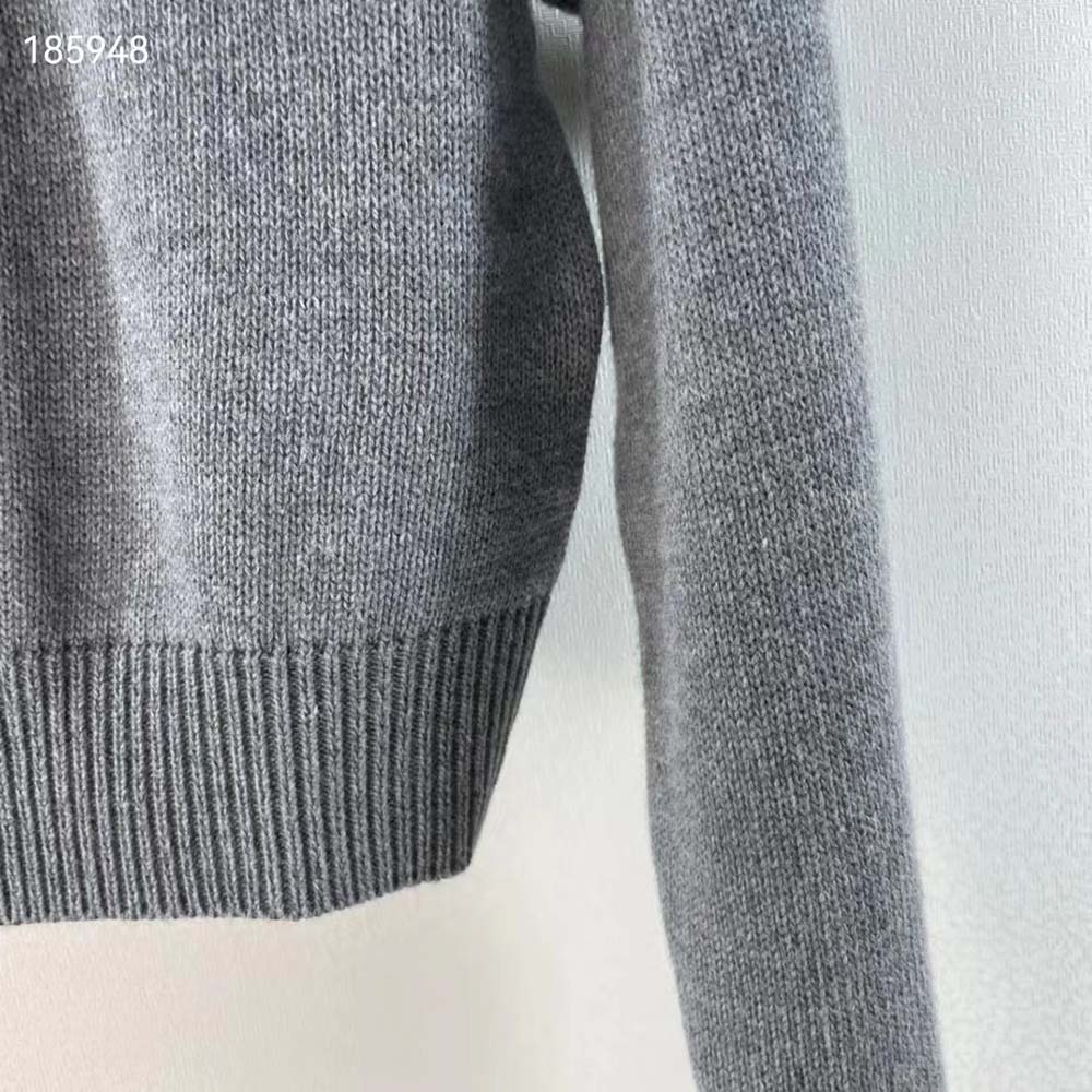 Miu Miu Women Cashmere Sweater with Intarsia Logo-Silver - image 8